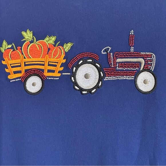 Quacker Factory Blue Embroidered Embellished Knit Fall Halloween Shirt Top Large - Picture 6 of 10